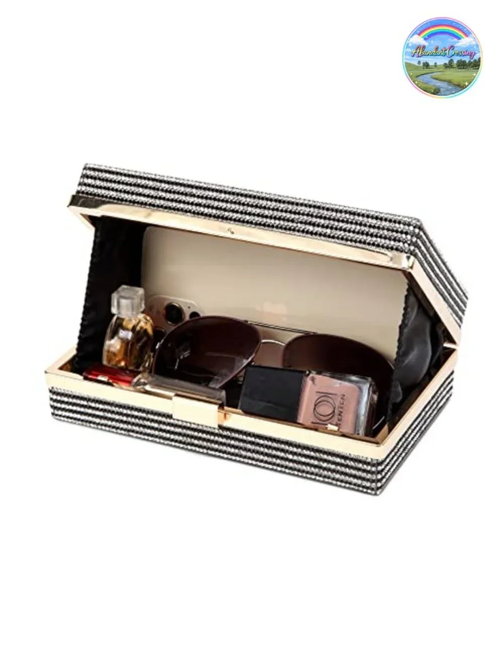 Rhinestone Clutch Crossbody Evening Bag with Detachable Chain & Buckle